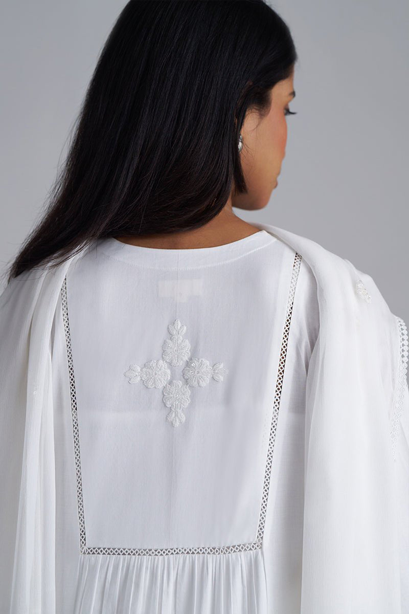 White Mul-Mul Embroidered Kurta Set