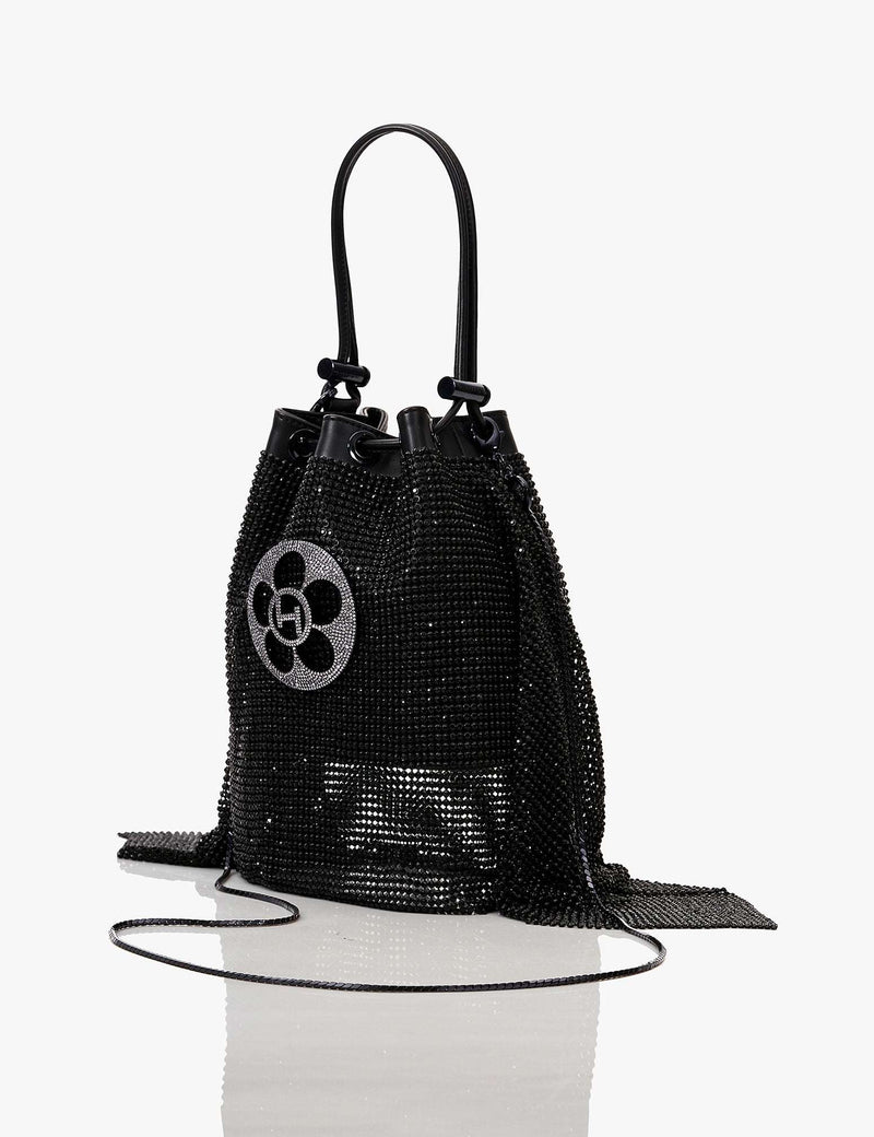 The Crystal Poppi Bucket Bag In Midnight Black