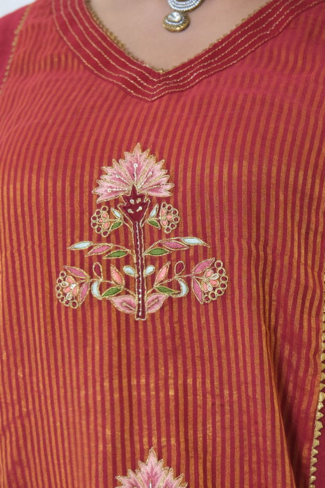 Maroon Chanderi Kurta Set