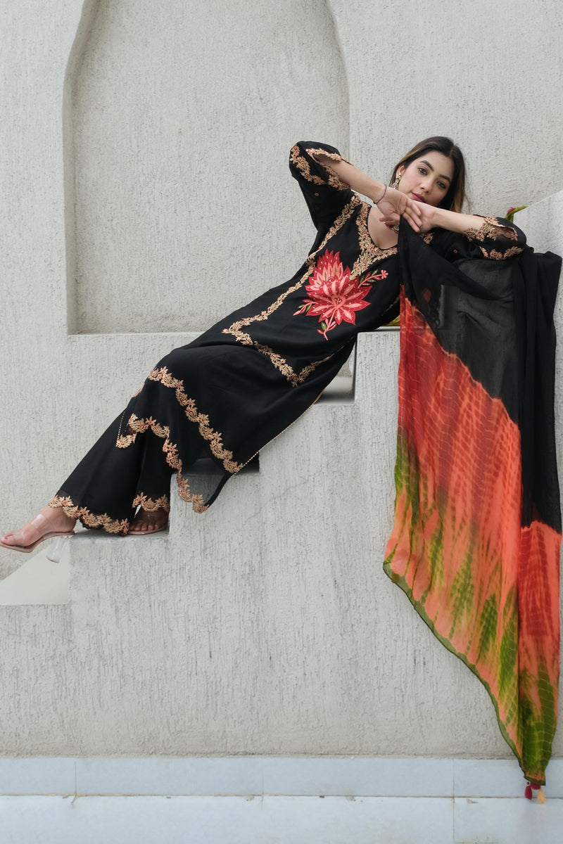 Black Chanderi Kurta Set