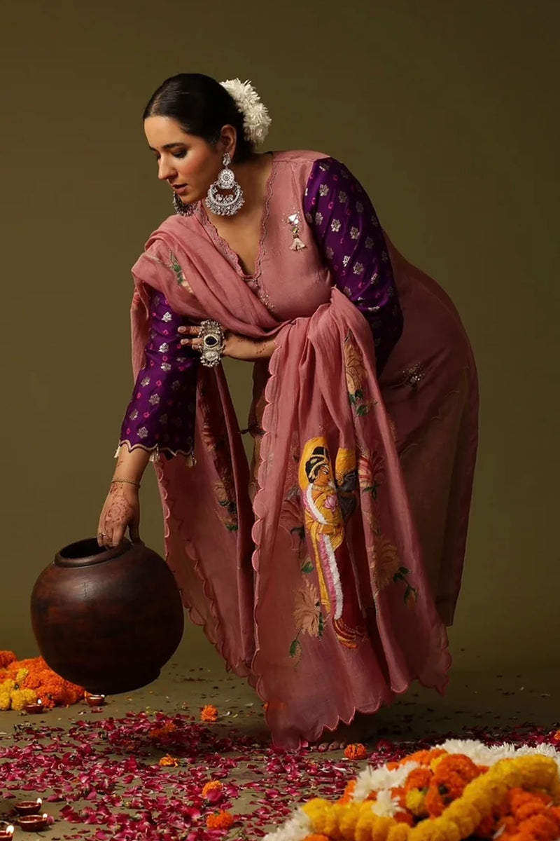 Ram-Janki Dusty Pink Chanderi Suit Set