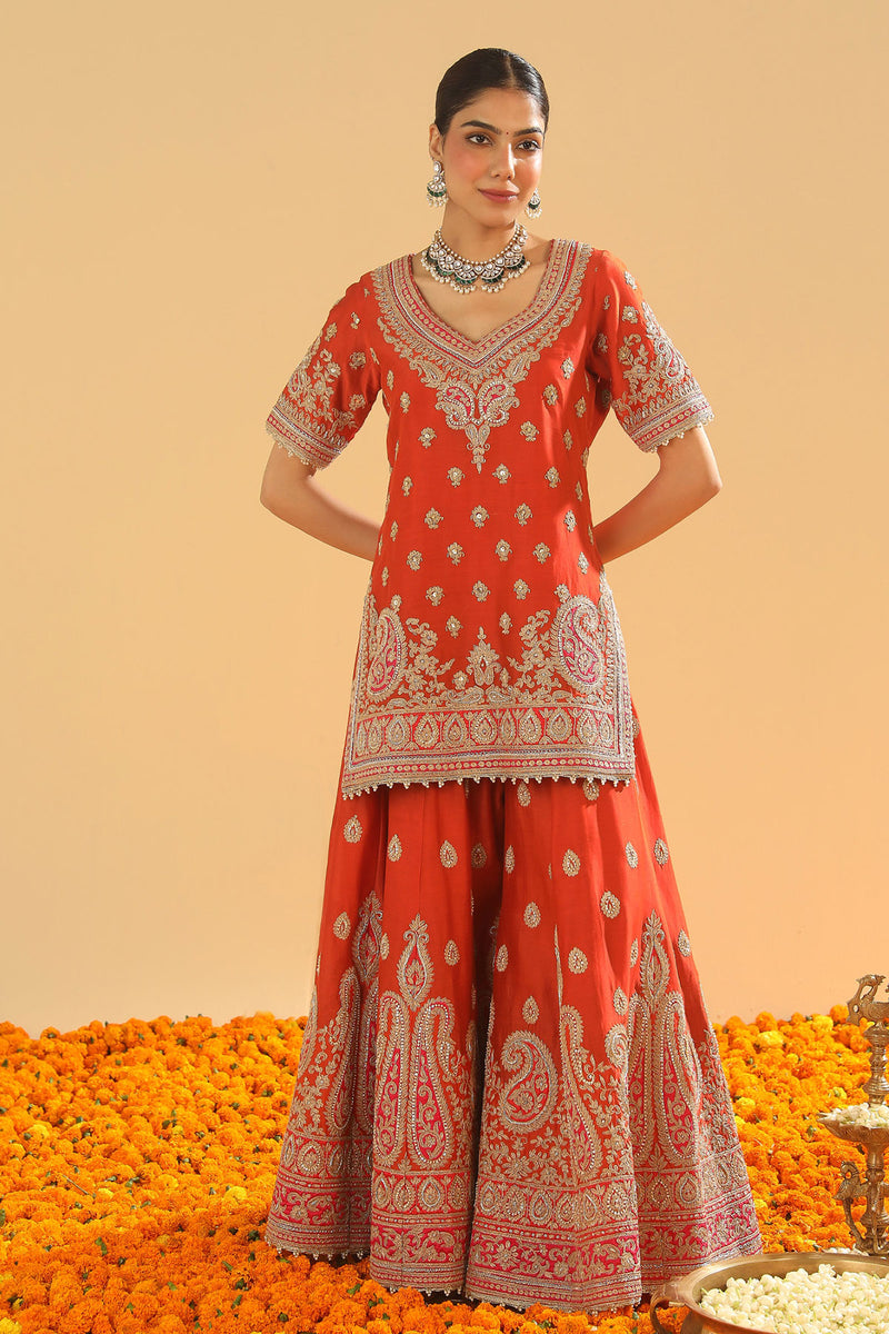 Shazfa-Short Kurta with Sharara and Dupatta