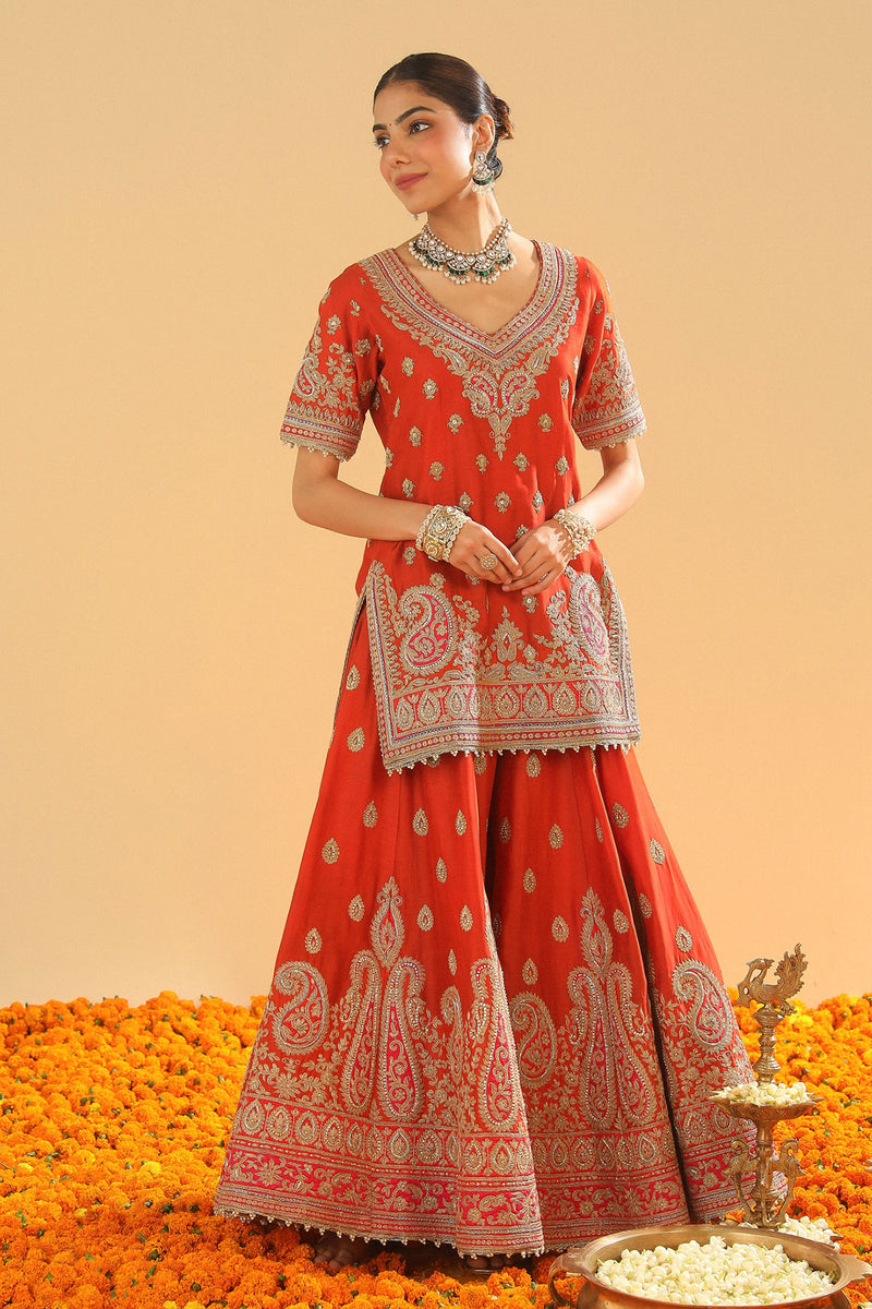 Shazfa-Short Kurta with Sharara and Dupatta