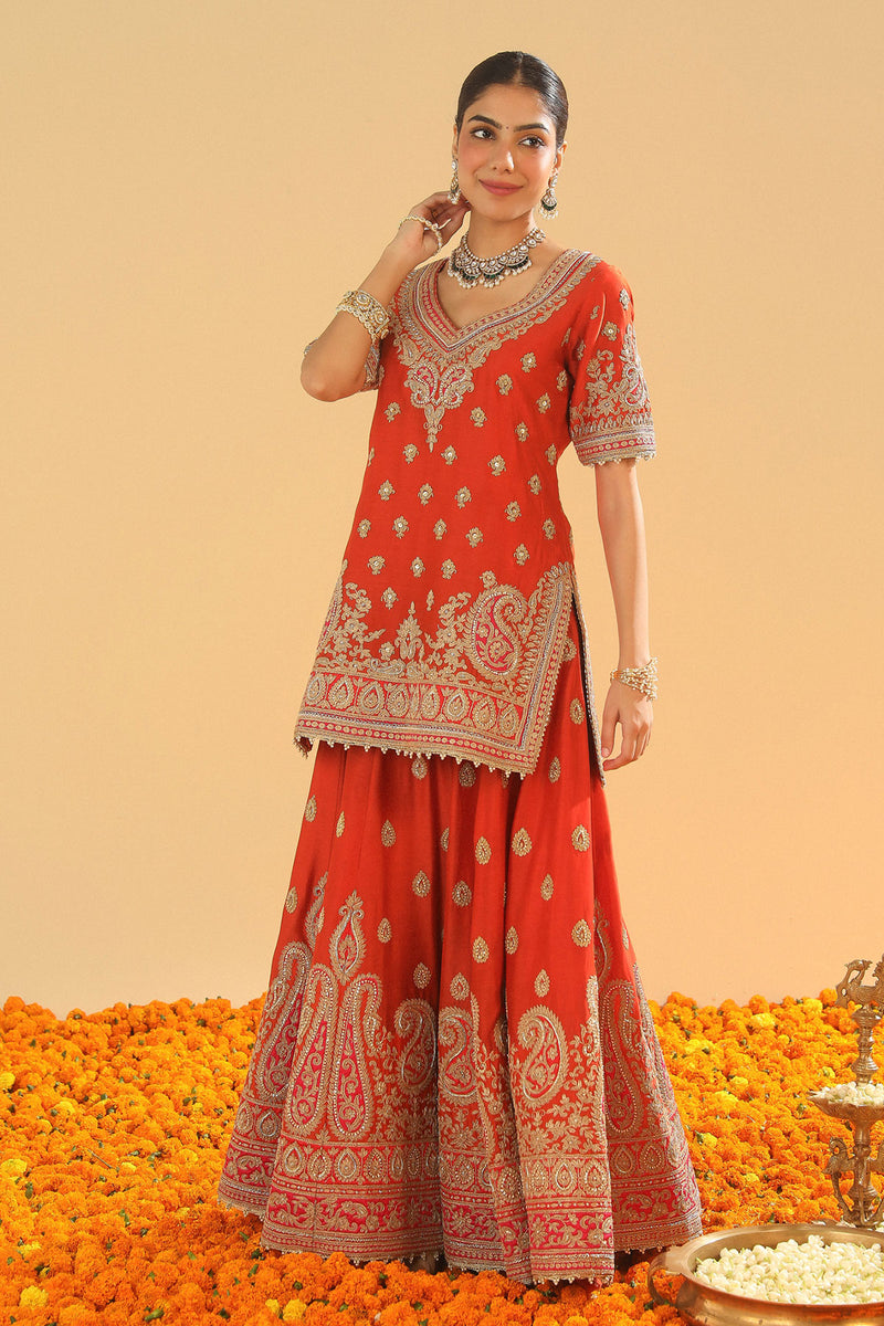 Shazfa-Short Kurta with Sharara and Dupatta