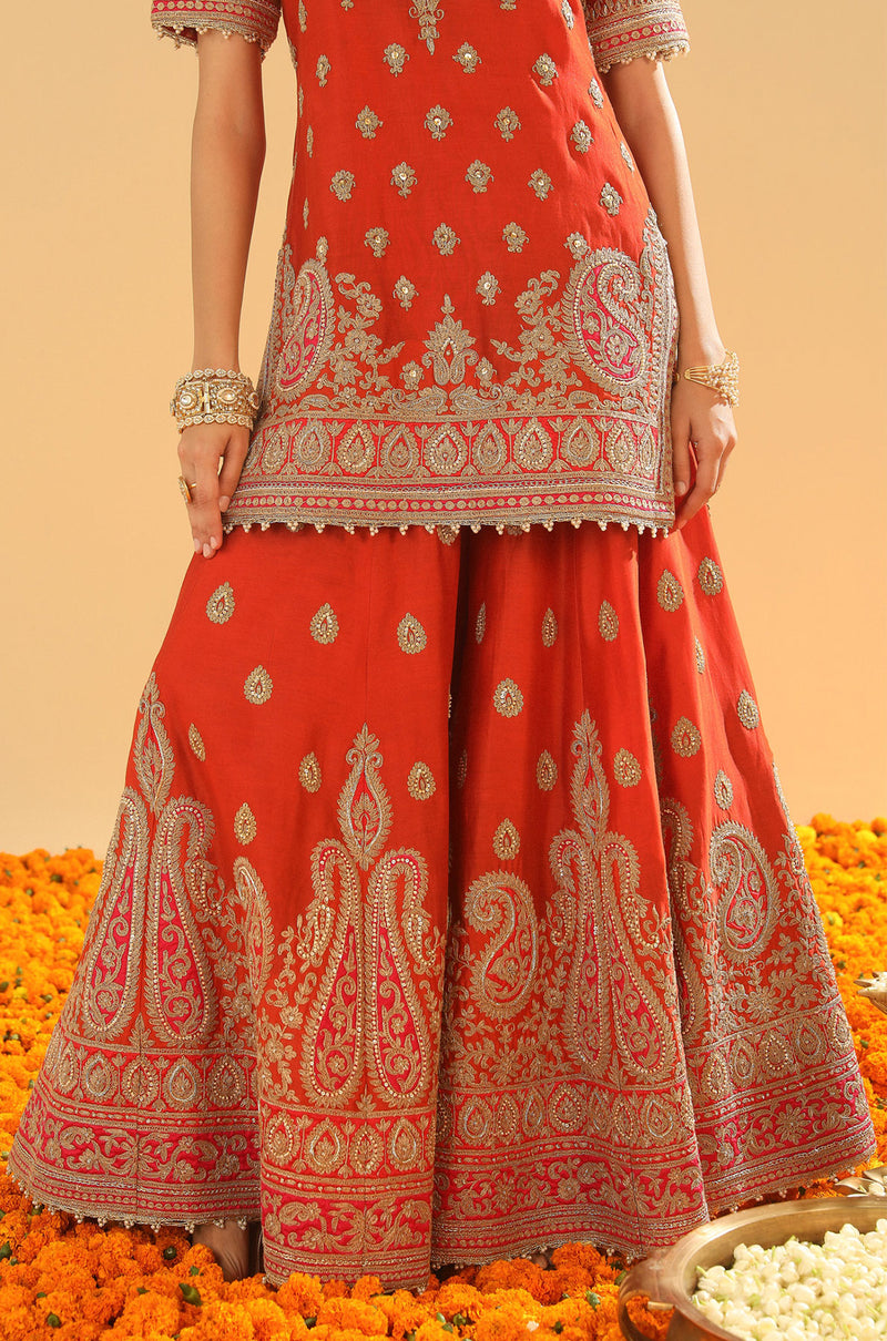 Shazfa-Short Kurta with Sharara and Dupatta