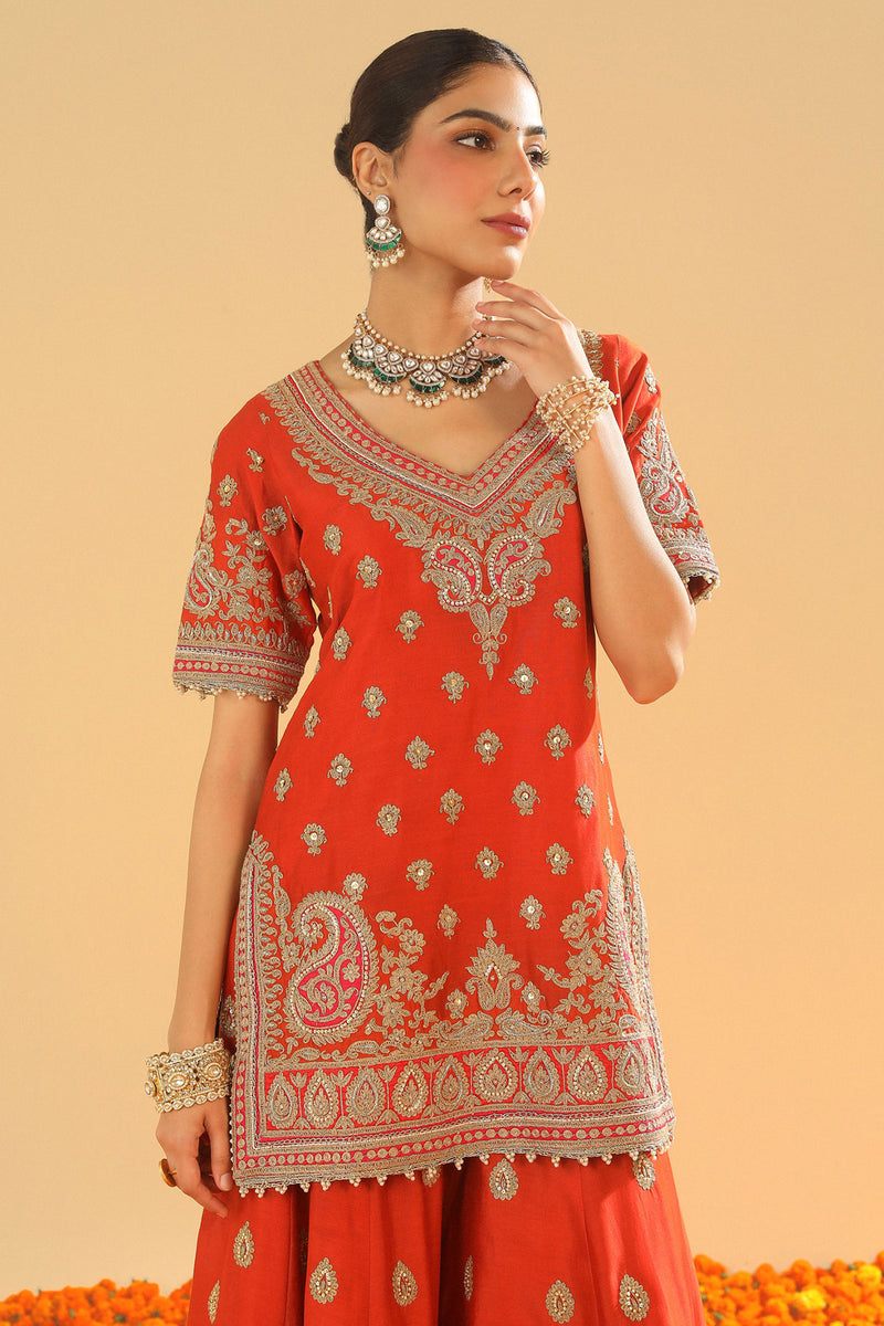 Shazfa-Short Kurta with Sharara and Dupatta