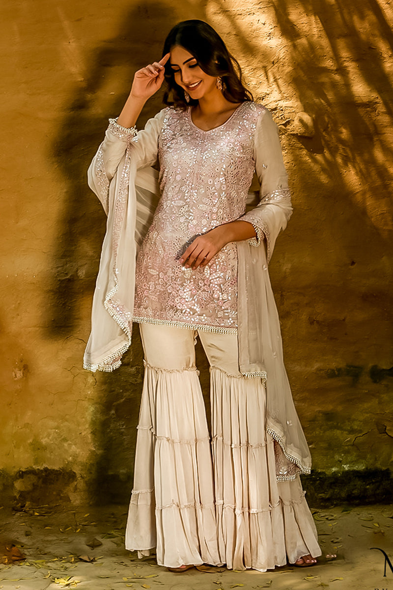 Faiza - Beige  Kurta  Gharara  Set