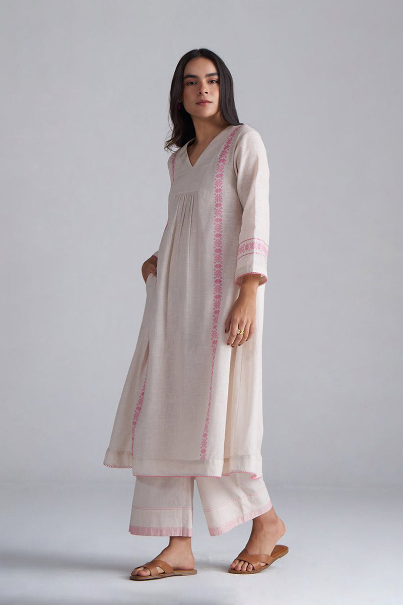 Ivory With Morning Glory Pink Cotton Linen Co-ord Set