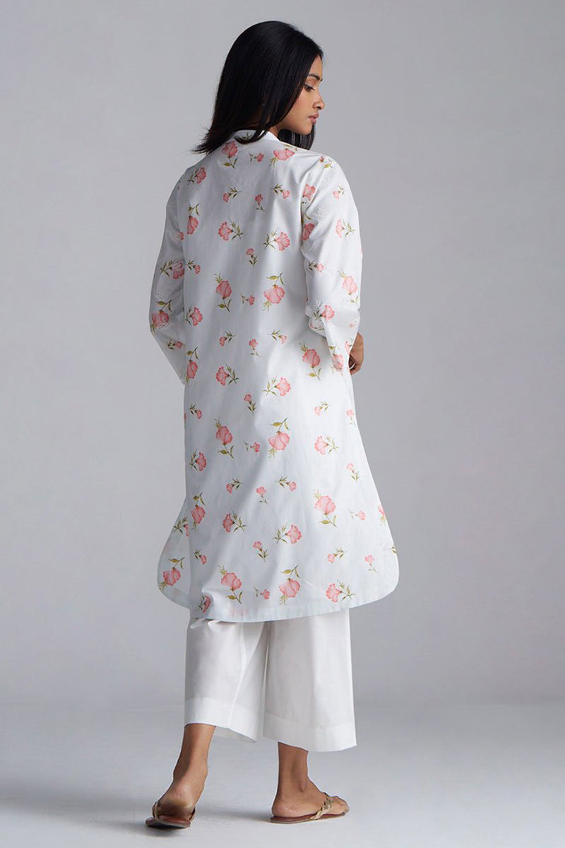 White Print and Embroidered Cotton Co-ord Set