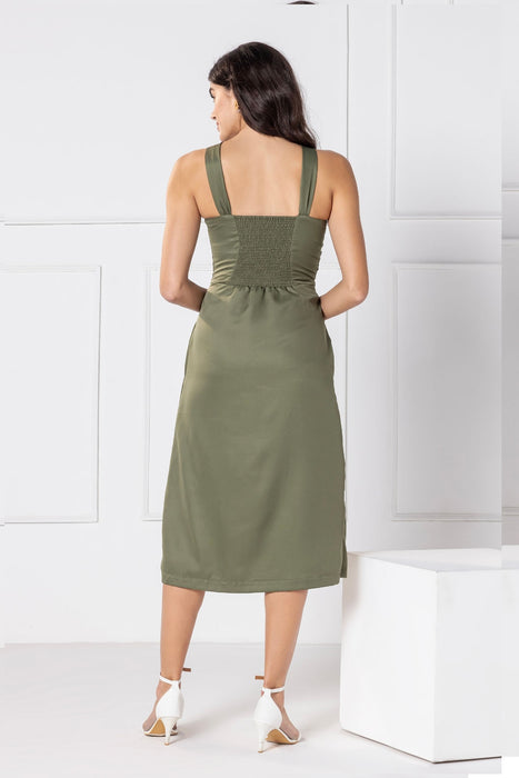 Olive Elegance Chic Midi Dress