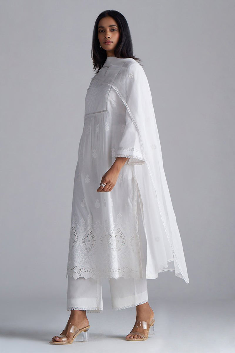 White Mul-Mul Embroidered Kurta Set