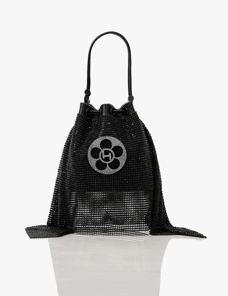 The Crystal Poppi Bucket Bag In Midnight Black