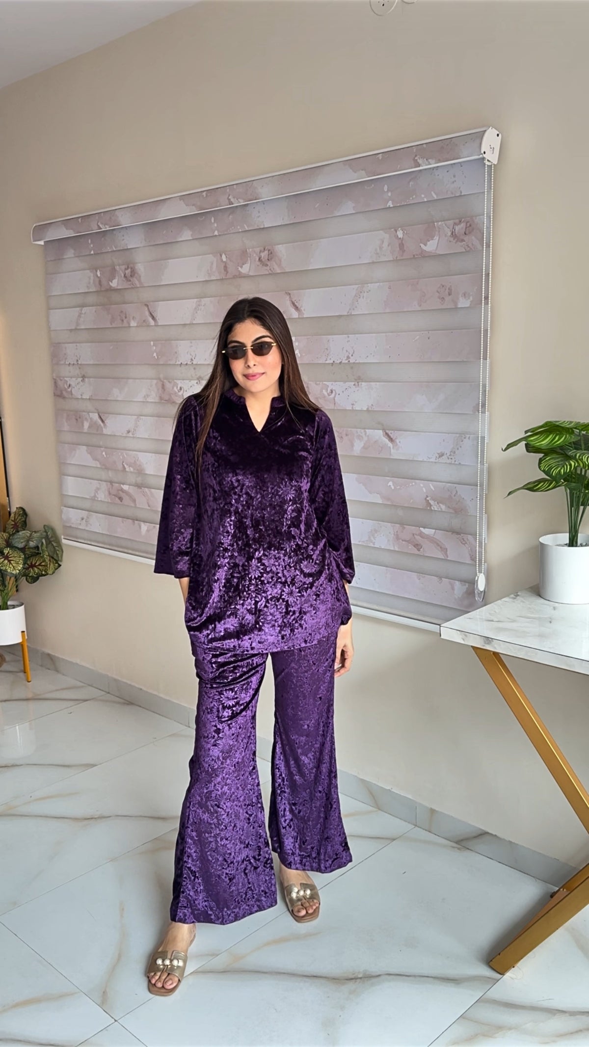 TANIYA IN PURPLE EMBOSSED VELVET CO-ORD SET — GAIA by Archie
