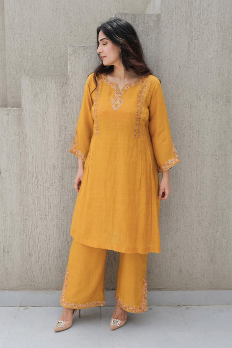 Mustard Chanderi Kurta Set