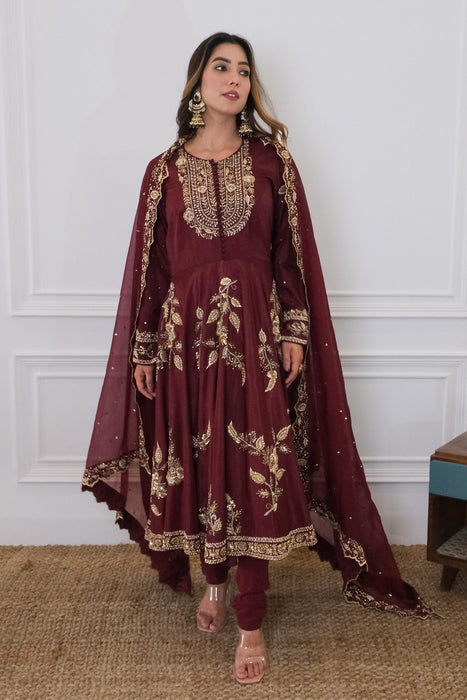 Wine Anarkali Set