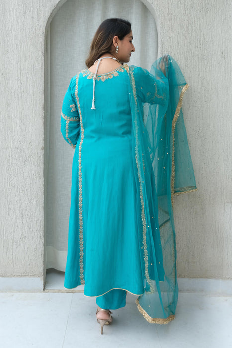 Ferozi Silk Kalidar Set