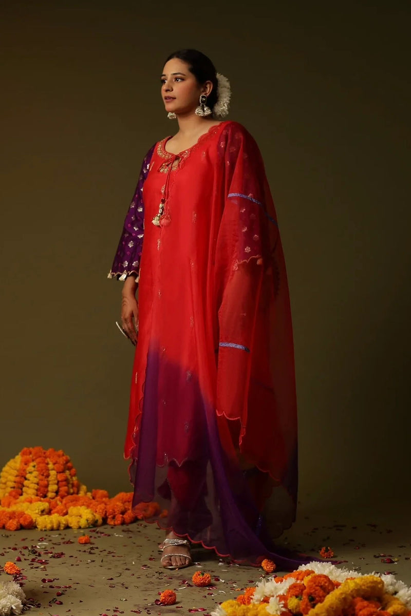 Red Chanderi Silk Kurta Set