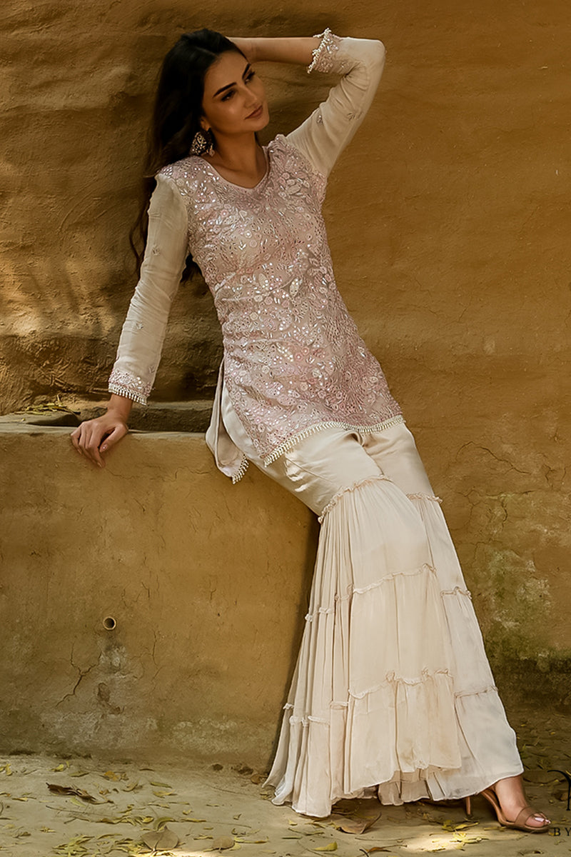 Faiza - Beige  Kurta  Gharara  Set