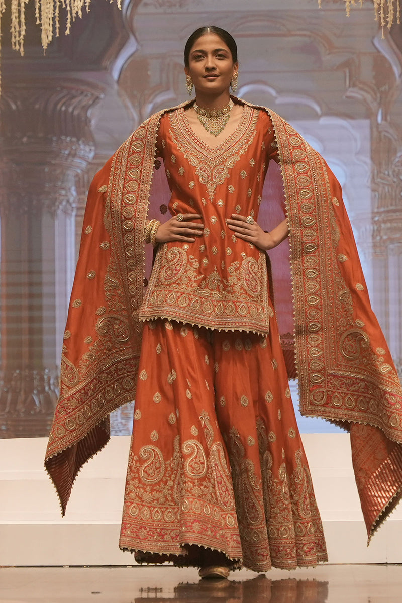 Shazfa-Short Kurta with Sharara and Dupatta