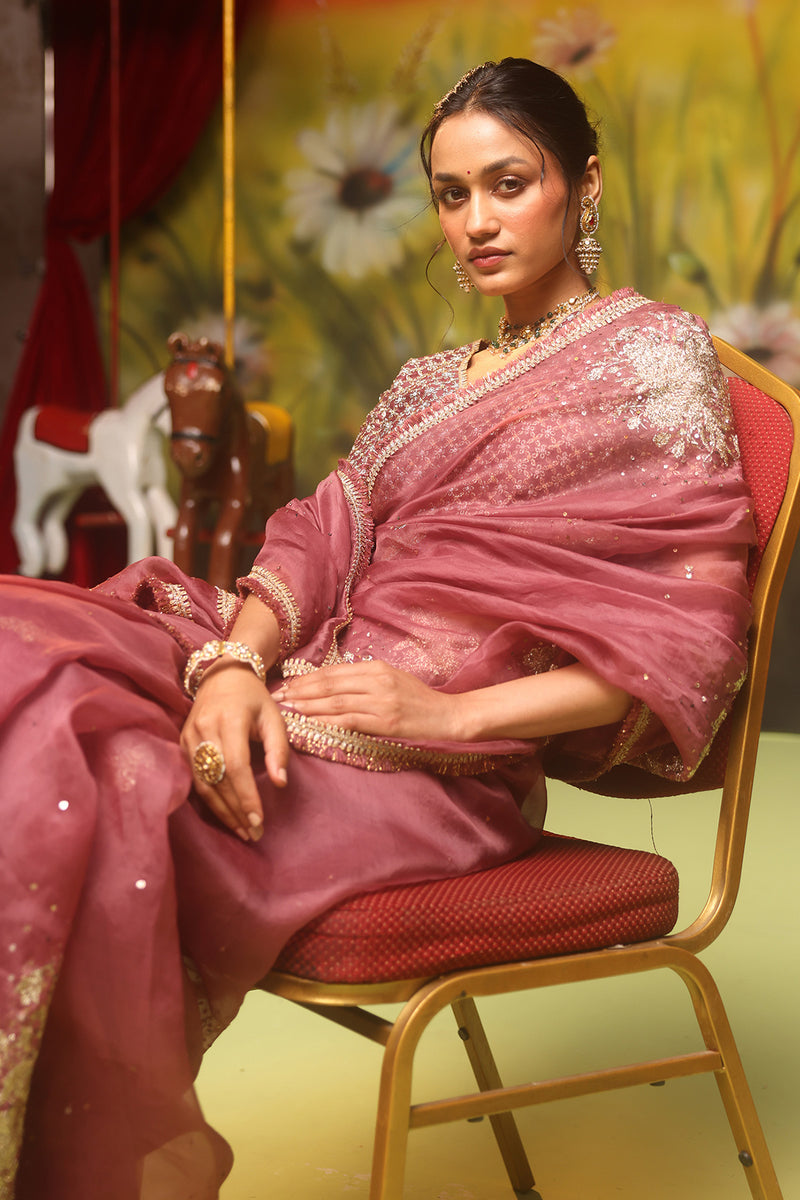 Patch Floral Organza Saree