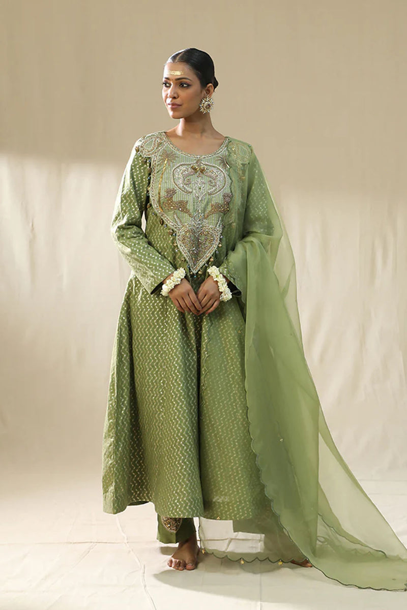Pista Green Kastoori Self Suit Set