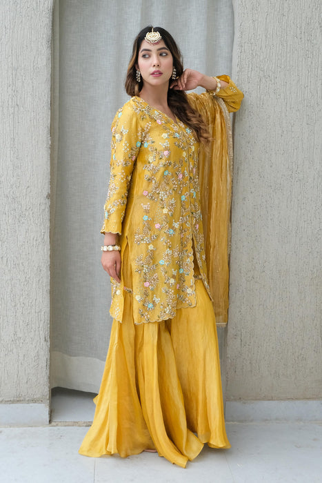 Yellow Tissue Gharara Set