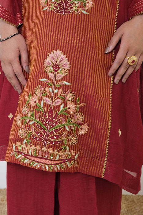 Maroon Chanderi Kurta Set