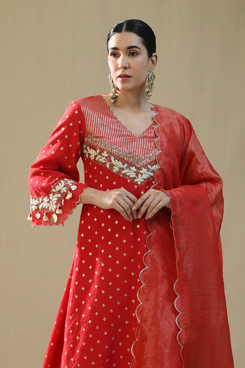 Red Self Chanderi Suit Set