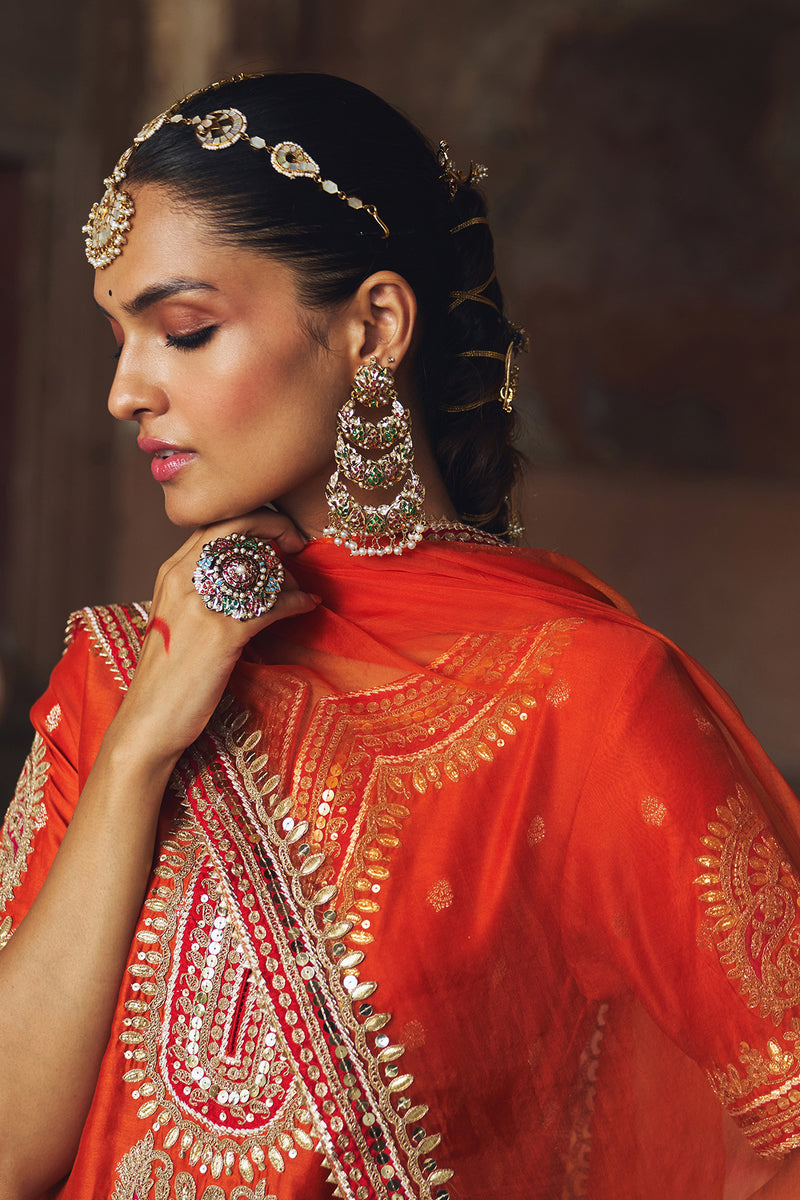 AREESHA - BURNT ORANGE SHORT KURTA WITH SHARARA AND DUPATTA