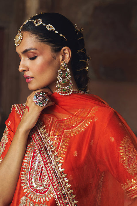 AREESHA - BURNT ORANGE SHORT KURTA WITH SHARARA AND DUPATTA