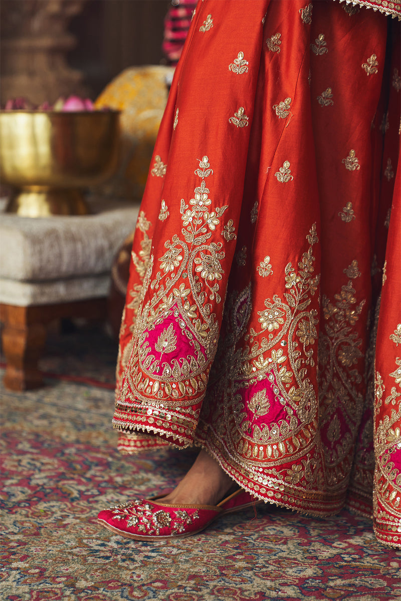 AREESHA - BURNT ORANGE SHORT KURTA WITH SHARARA AND DUPATTA