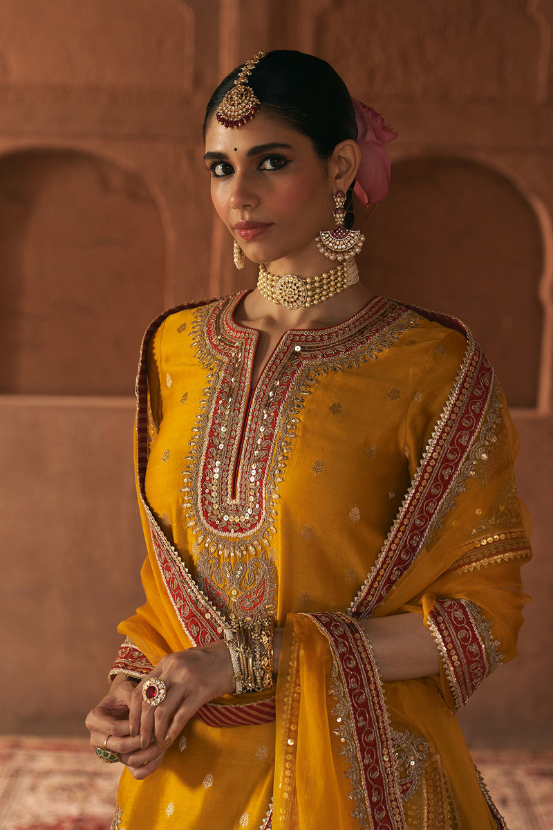 AREESHA - MUSTARD SHORT KURTA WITH SHARARA AND DUPATTA