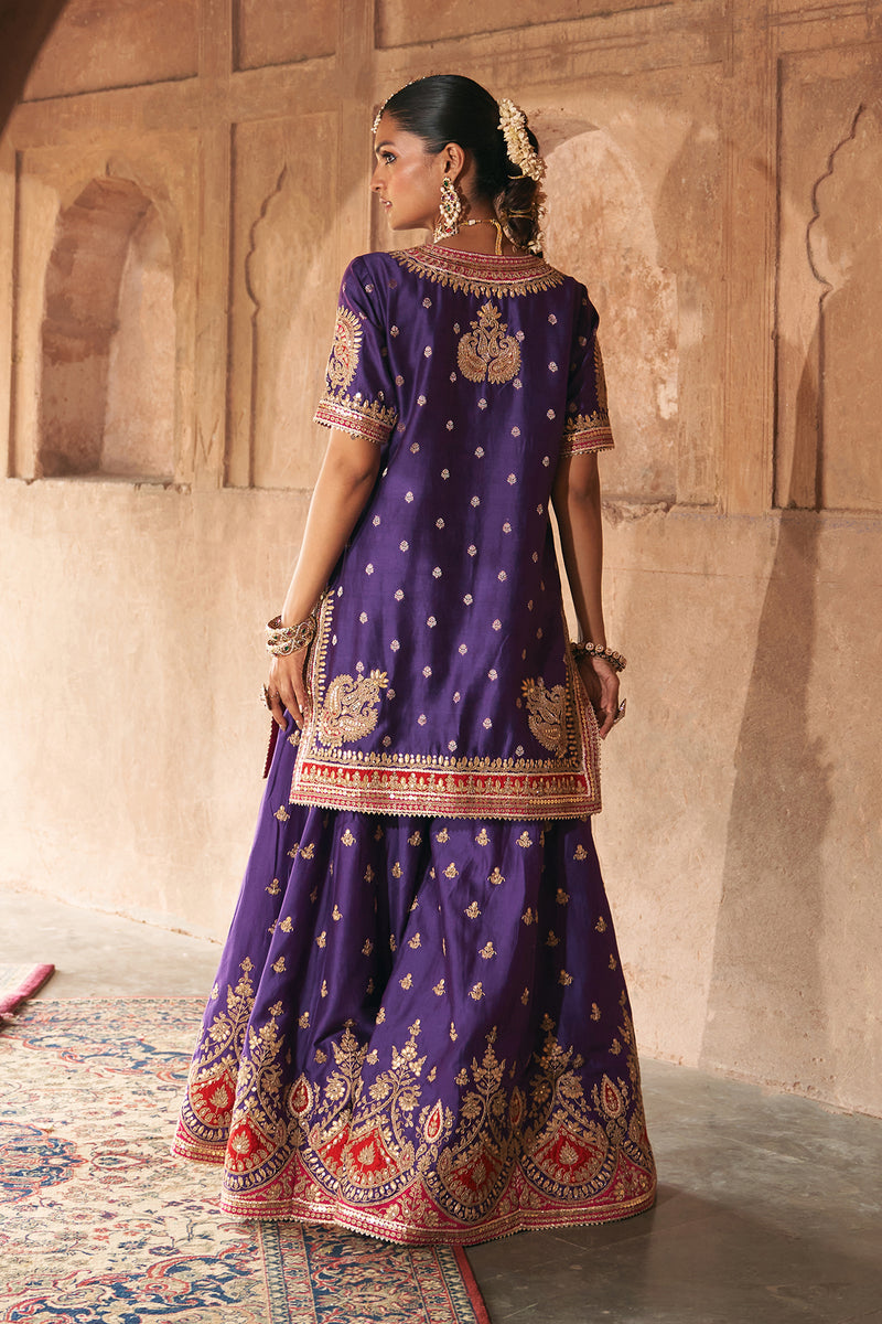 AREESHA - DEEP PURPLE SHORT KURTA WITH SHARARA AND DUPATTA
