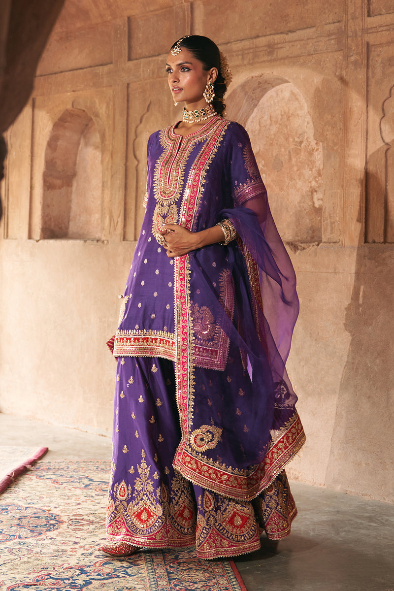 AREESHA - DEEP PURPLE SHORT KURTA WITH SHARARA AND DUPATTA