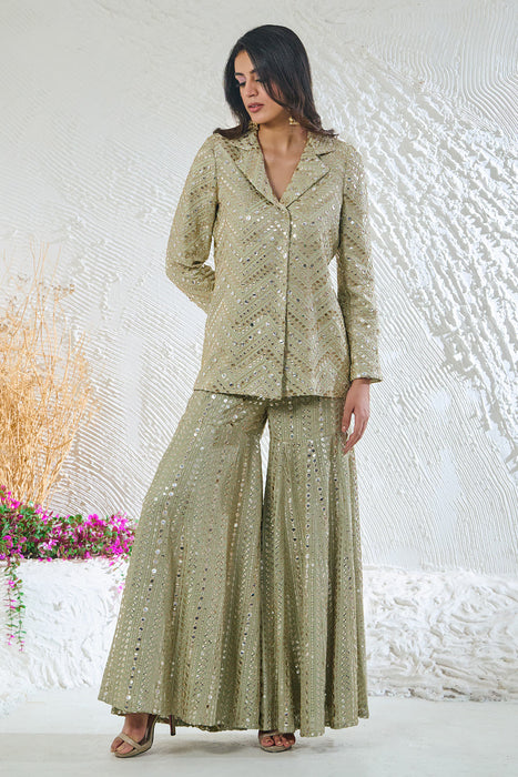 Sage Green Sharara with Short Style Kurta Jacket