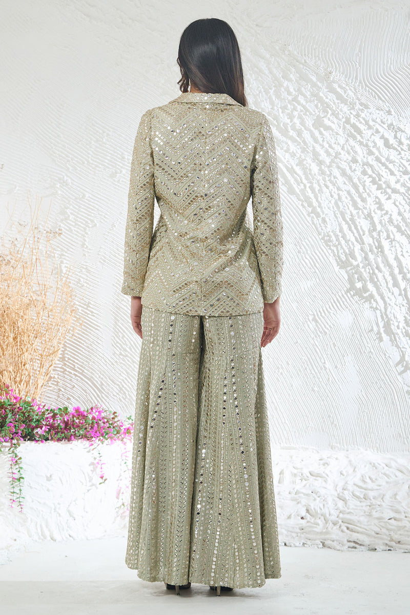 Sage Green Sharara with Short Style Kurta Jacket
