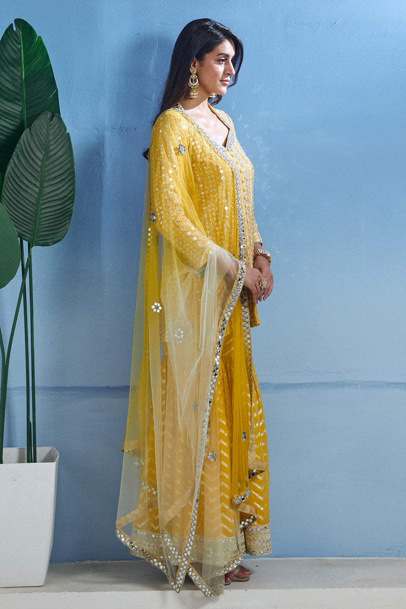 Yellow Sharara with Kurta and Dupatta Set
