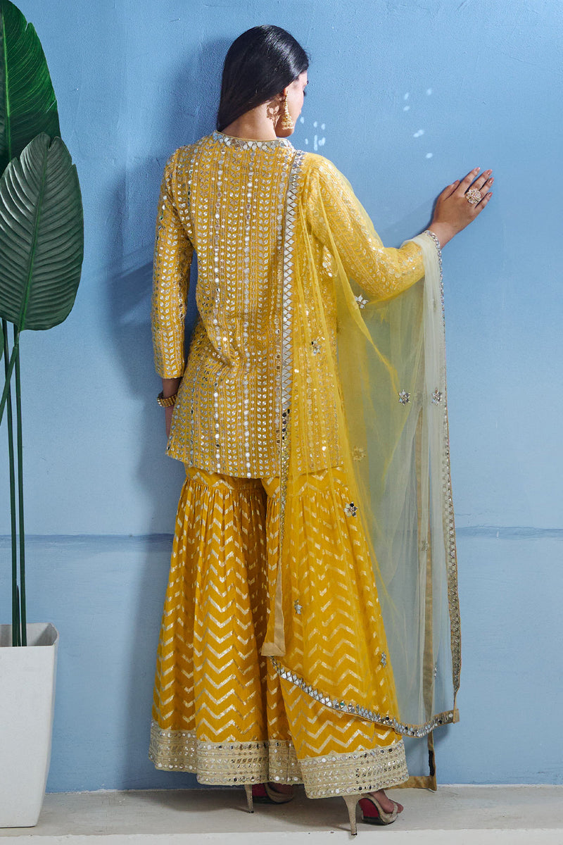 Yellow Sharara with Kurta and Dupatta Set
