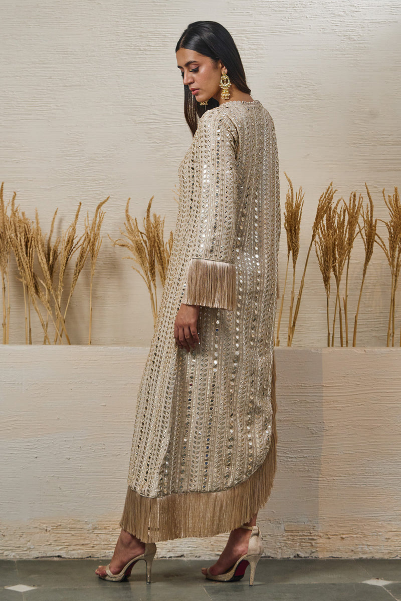High Low Ivory Dress with Tassel work