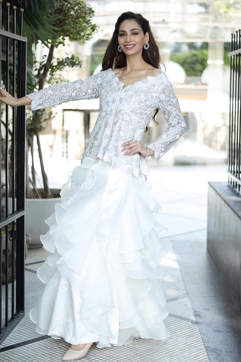 Alia White - Off shoulder peplum top and ruffle skirt set