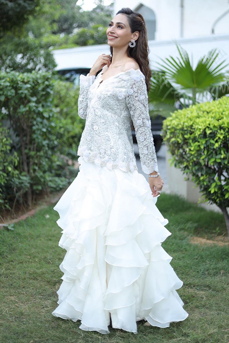 Alia White - Off shoulder peplum top and ruffle skirt set