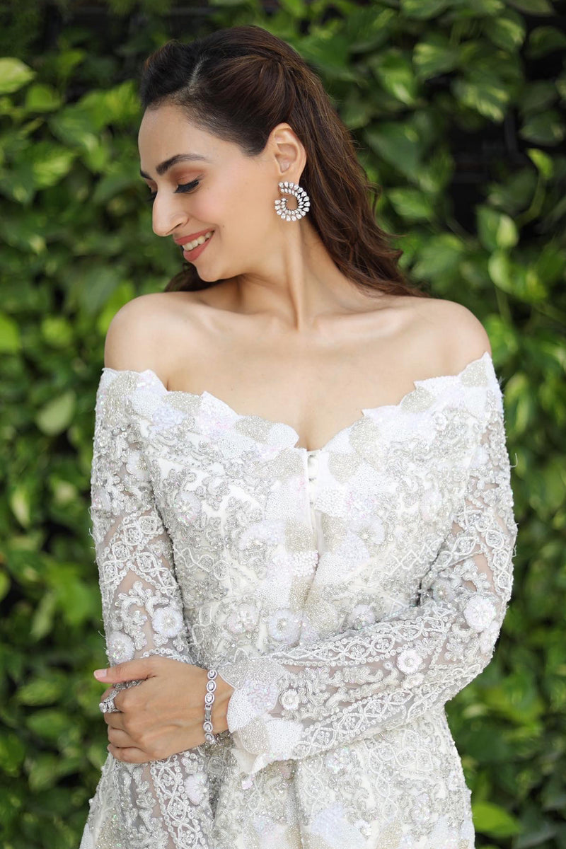 Alia White - Off shoulder peplum top and ruffle skirt set