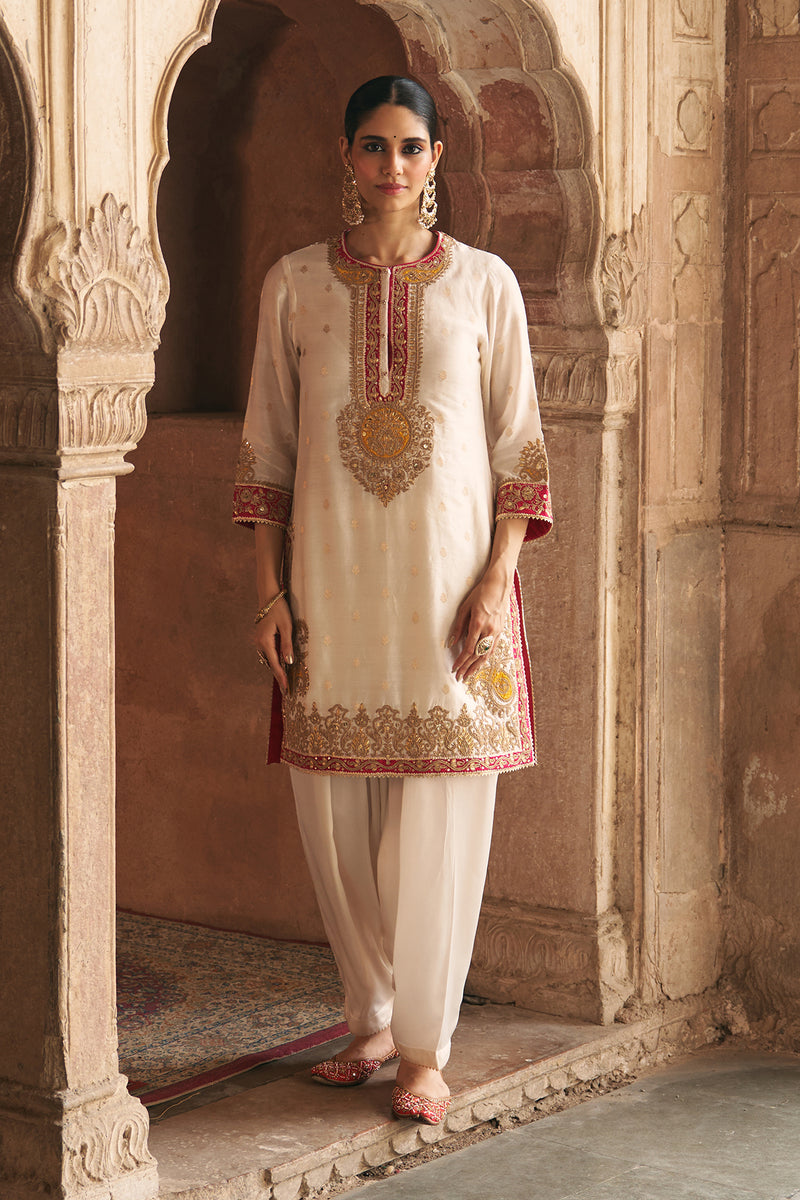 ANILA - DAISY IVORY SHORT KURTA WITH SALWAR