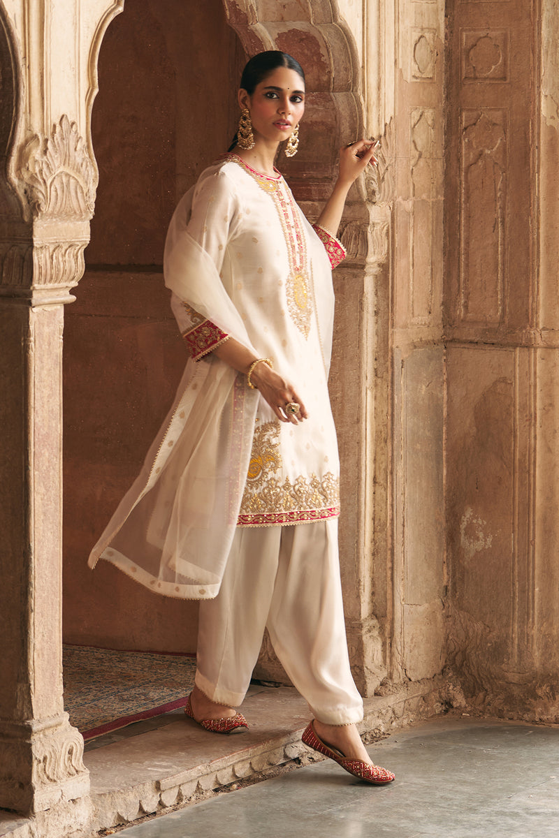 ANILA - DAISY IVORY SHORT KURTA WITH SALWAR