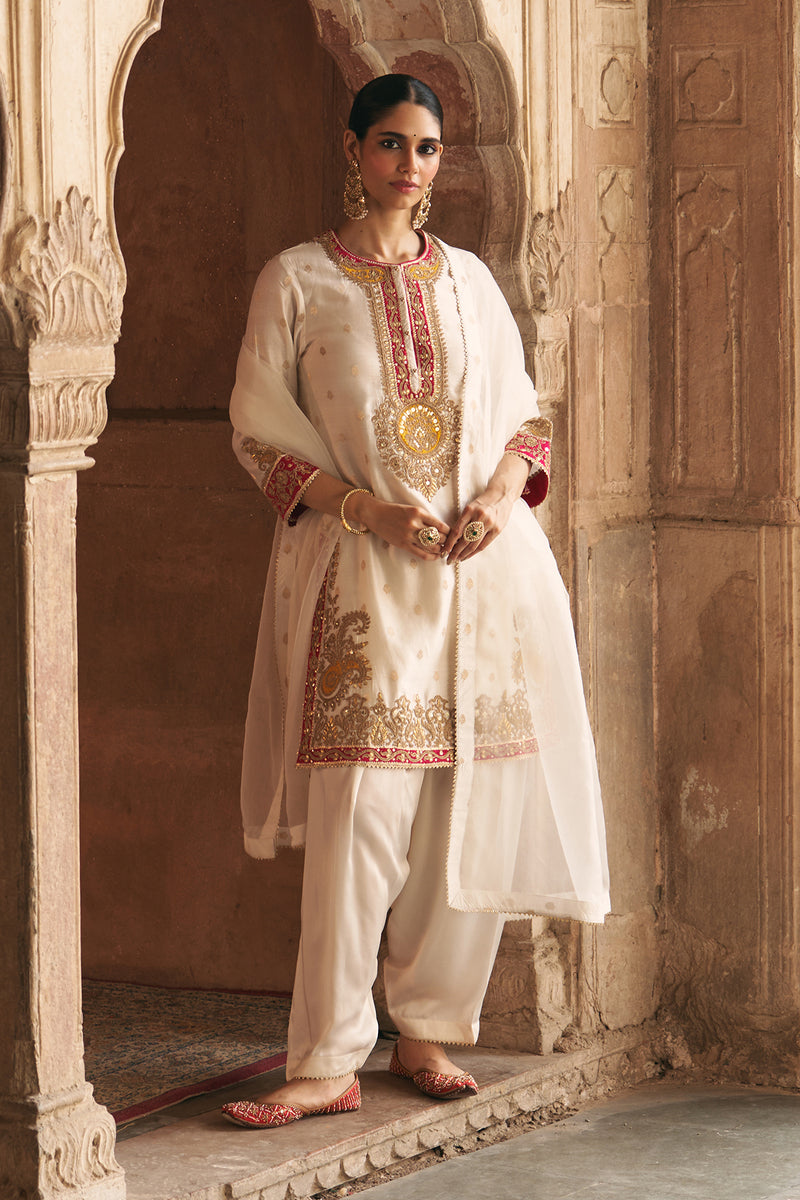 ANILA - DAISY IVORY SHORT KURTA WITH SALWAR