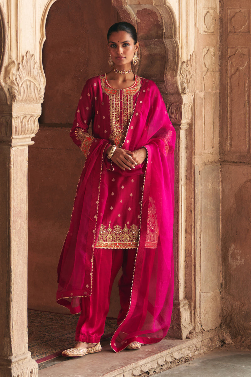 ANILA - HOTPINK SHORT KURTA WITH SALWAR