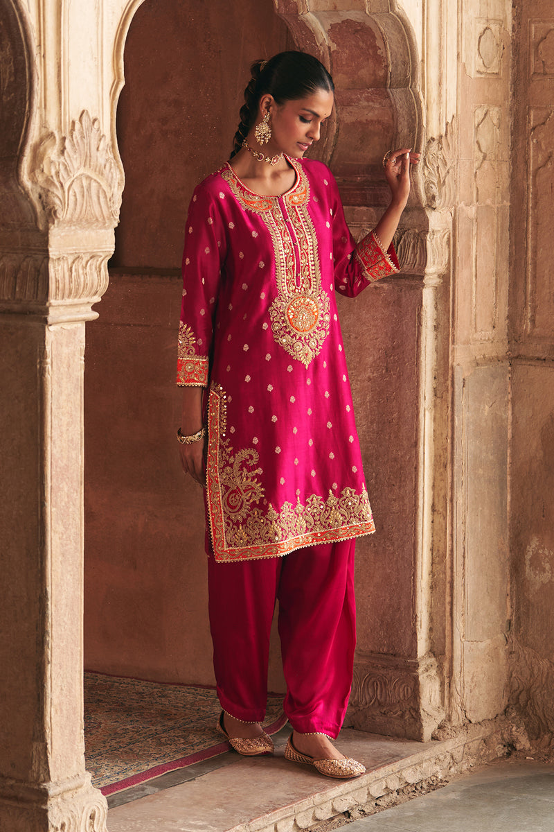 ANILA - HOTPINK SHORT KURTA WITH SALWAR