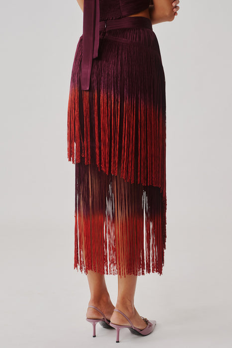 Burnt Wine Fringe Skirt