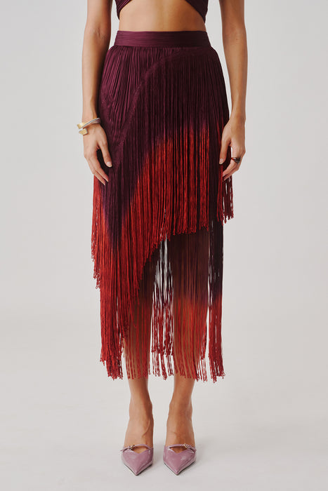 Burnt Wine Fringe Skirt