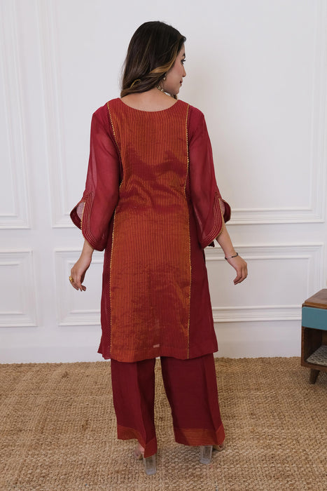 Maroon Chanderi Kurta Set